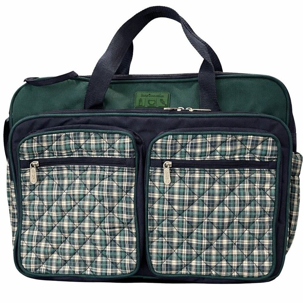 Vintage Baby Connection Plaid Diaper Bag Preppy Equestrian Travel Changing Pad